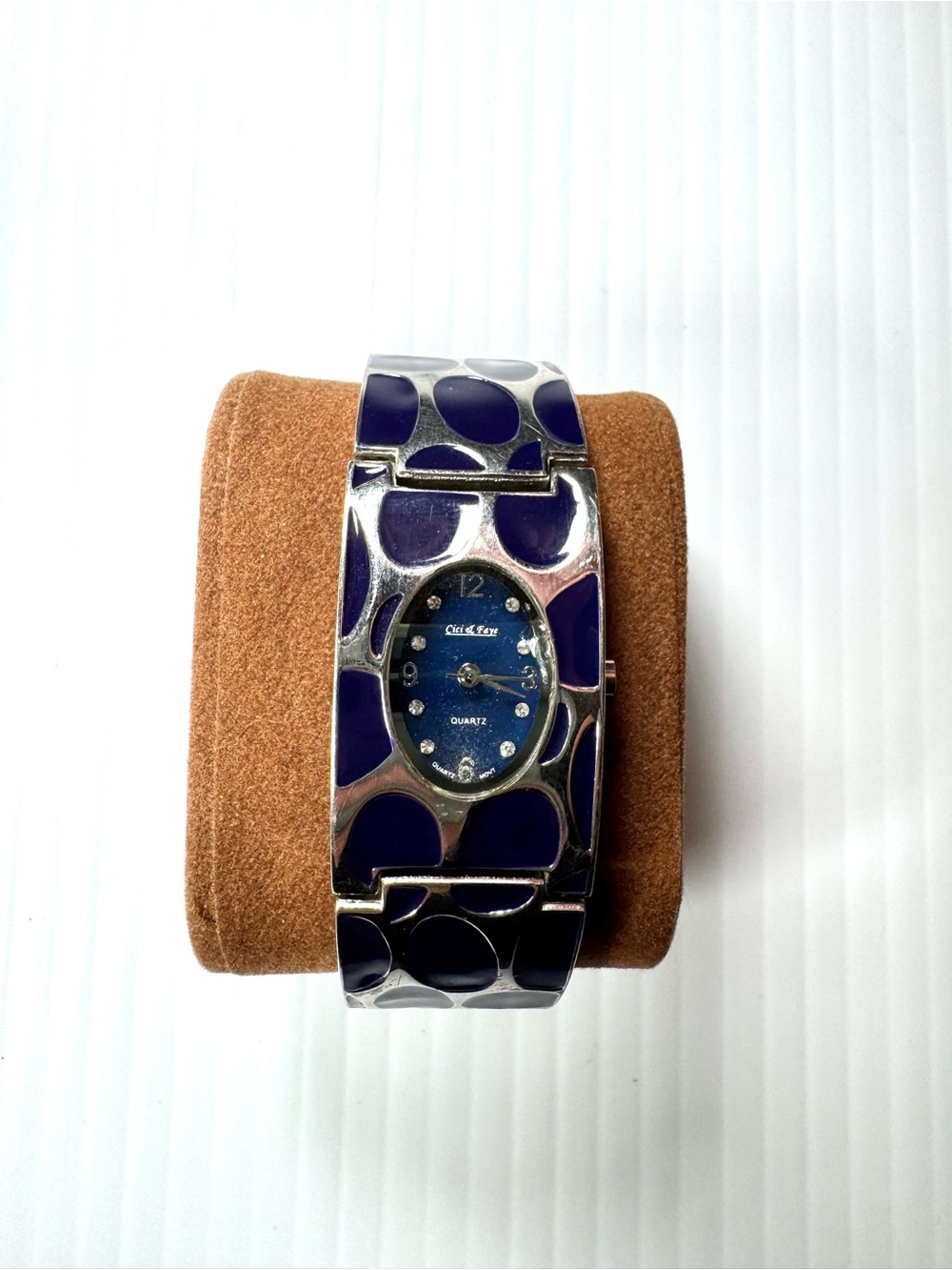 Cici & Faye bangle cuff analog watch in navy blue - new battery